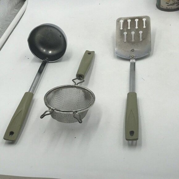 Vintage Chromium Plated Ekco USA Kitchen Utensil Lot Avocado Green Campbells S&P - Picture 8 of 12